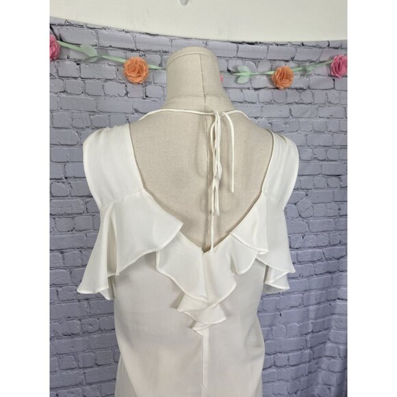 LAST CHANCE Express Small White Cream Ruffle Button Blouse - Picture 5 of 6